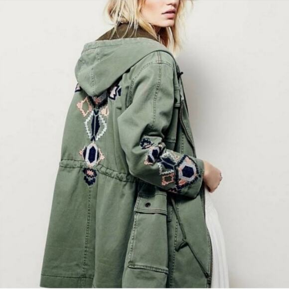 Free People Anorak Embroidered Parka Coat Jacket - Picture 7 of 7